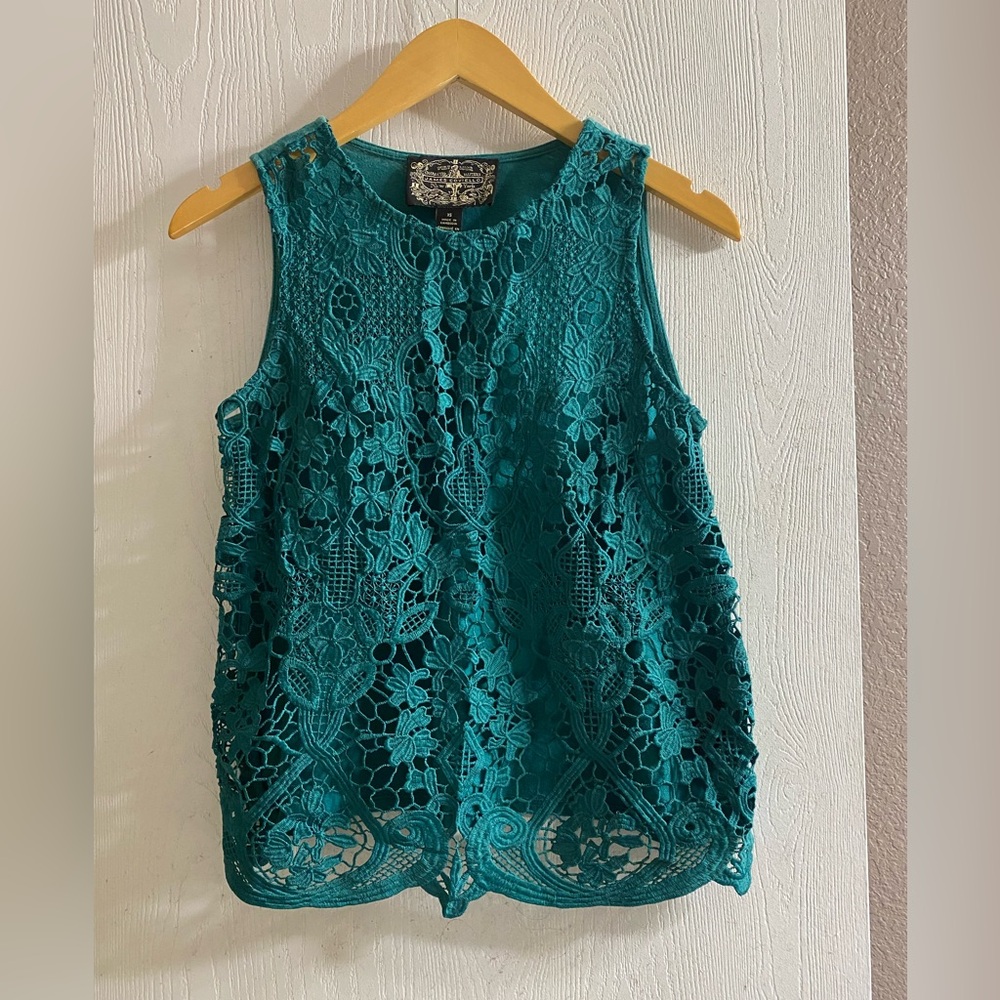James Coviello New York Embroidered Lace Green Sleeveless Shirt Women Sz XS